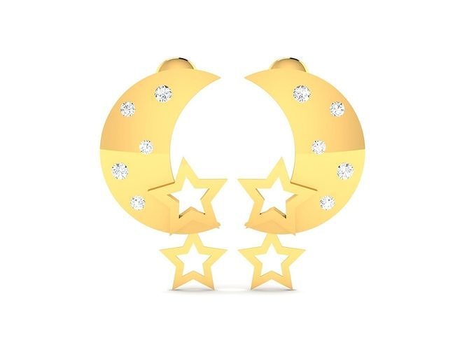 Earrings-234 moon and star earrings gold with diamonds 3D print model