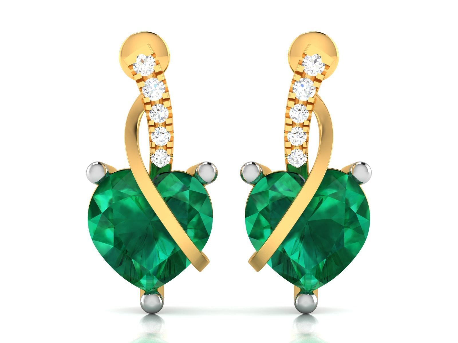 Earrings-122 heart shaped emerald and diamond earrings 3D print model_4