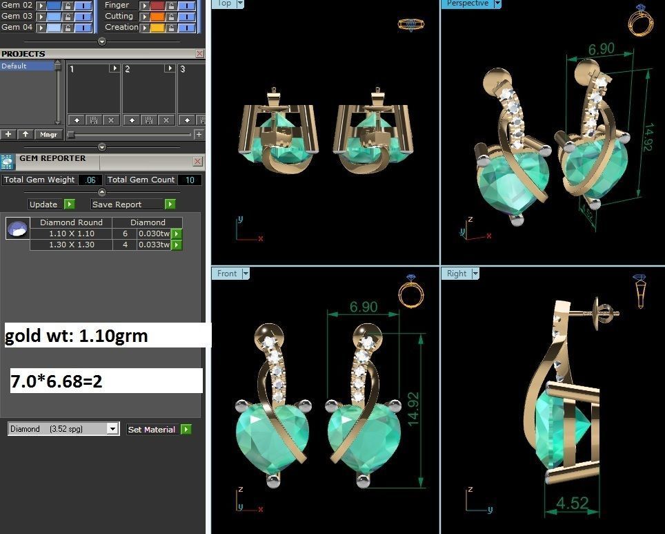 Earrings-122 heart shaped emerald and diamond earrings 3D print model_1