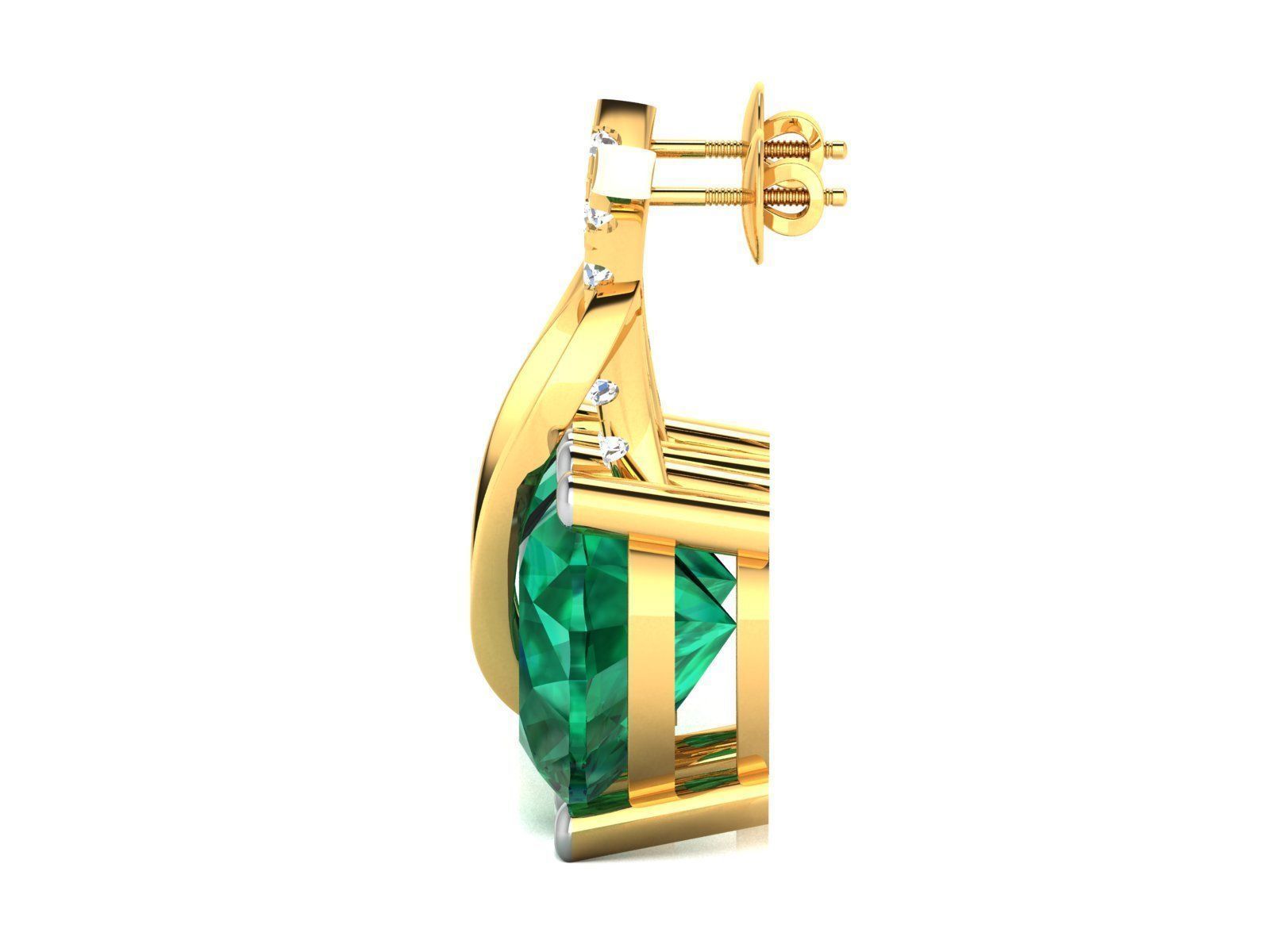 Earrings-122 heart shaped emerald and diamond earrings 3D print model_5