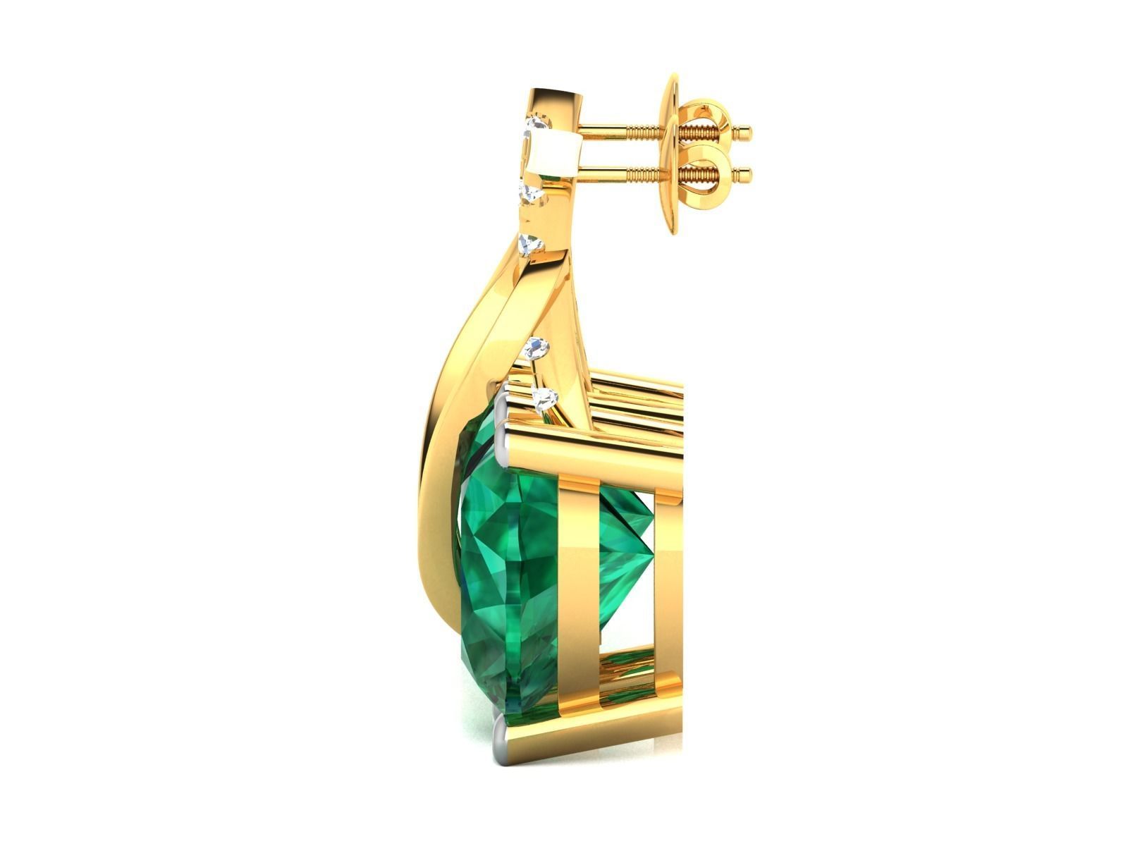 Earrings-122 heart shaped emerald and diamond earrings 3D print model_6