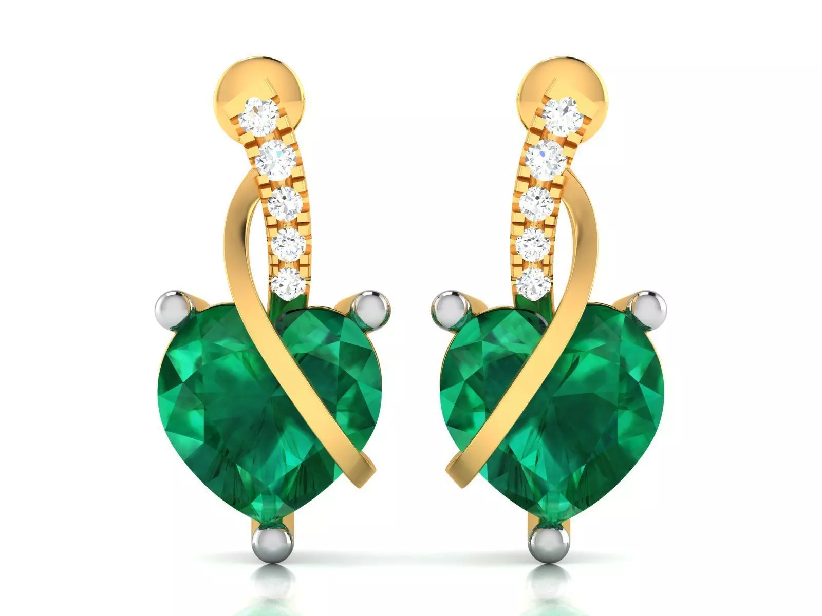 Earrings-122 heart shaped emerald and diamond earrings 3D print model_0