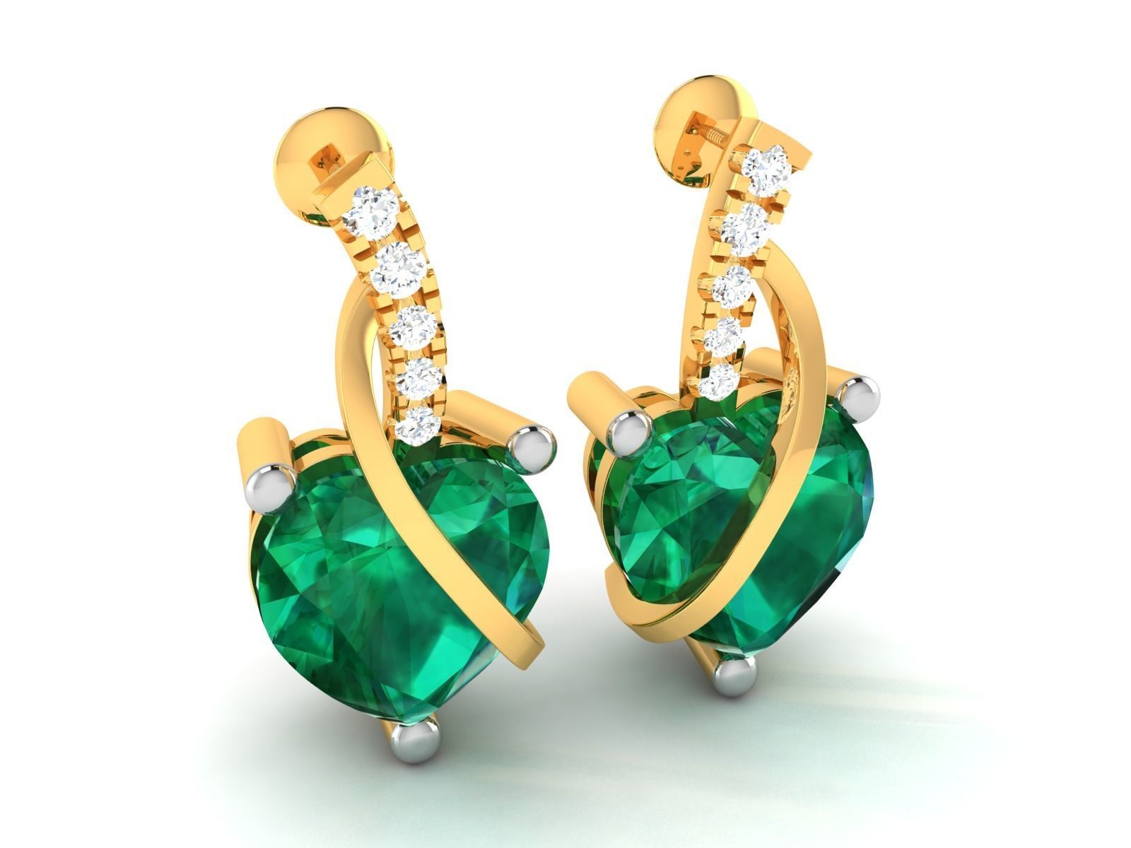 Earrings-122 heart shaped emerald and diamond earrings 3D print model_3