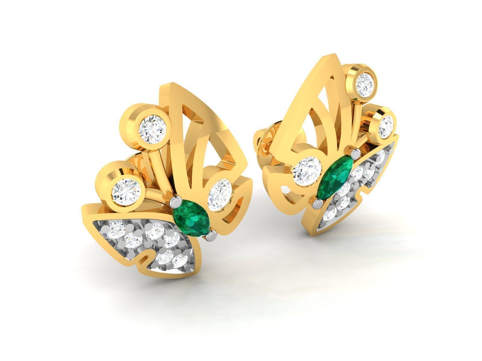 Earrings-100 emerald and diamond stud earring 3D print model_2