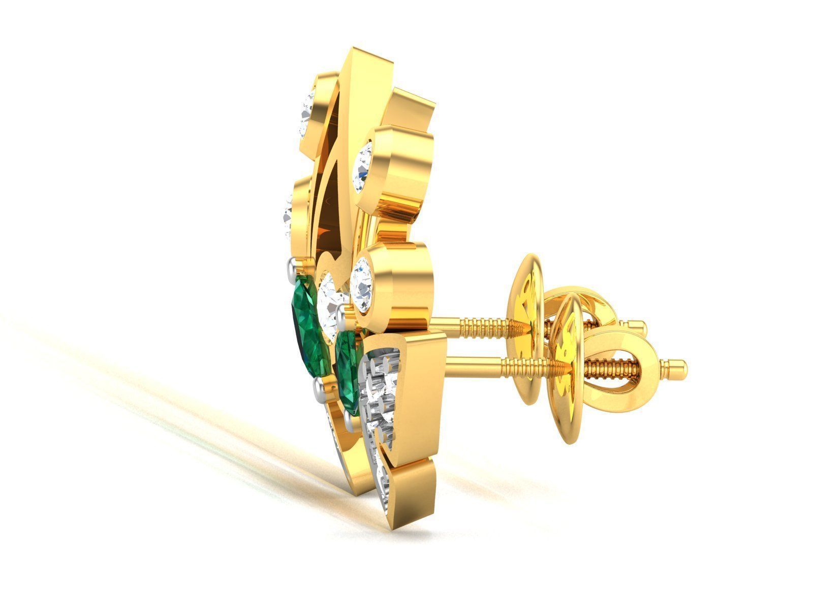 Earrings-100 emerald and diamond stud earring 3D print model_5