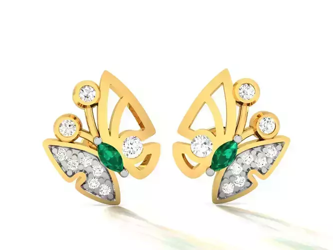 Earrings-100 emerald and diamond stud earring 3D print model