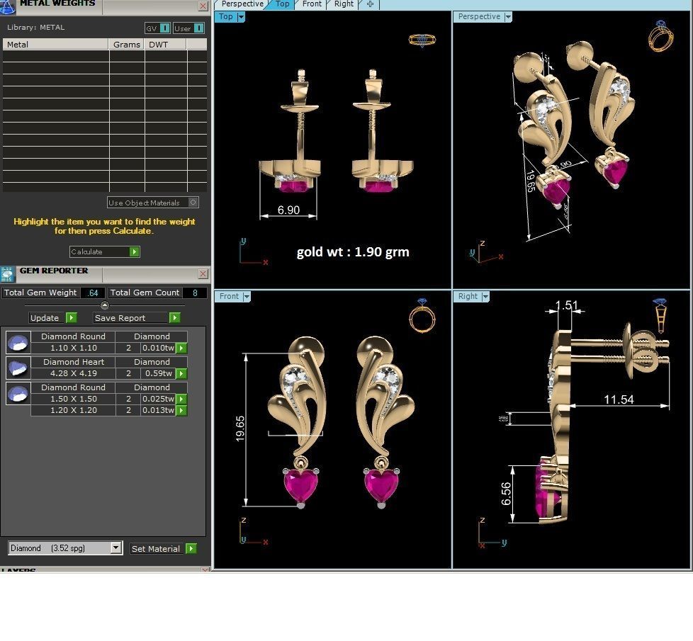Earrings-176 sapphire earring gold 3D print model_6
