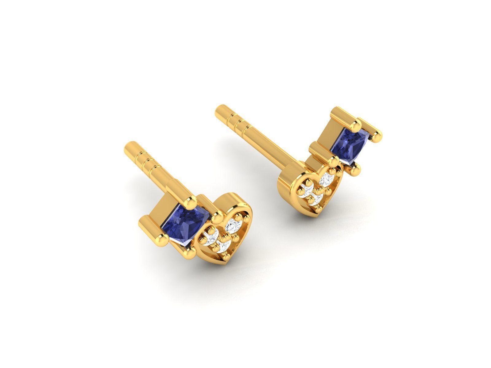 Earrings-2621 gold stud earring with sapphires 3D print model_5
