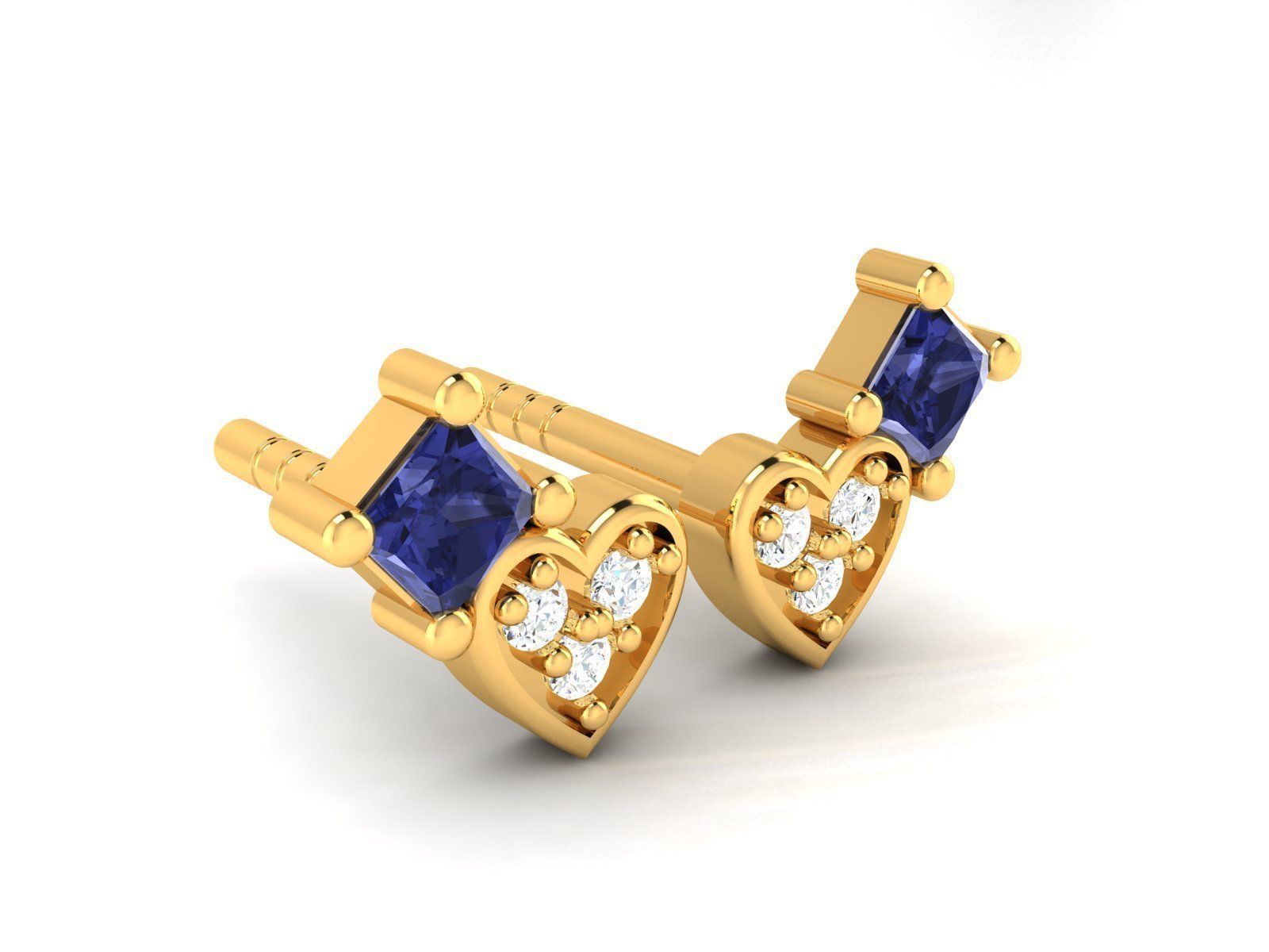 Earrings-2621 gold stud earring with sapphires 3D print model_7
