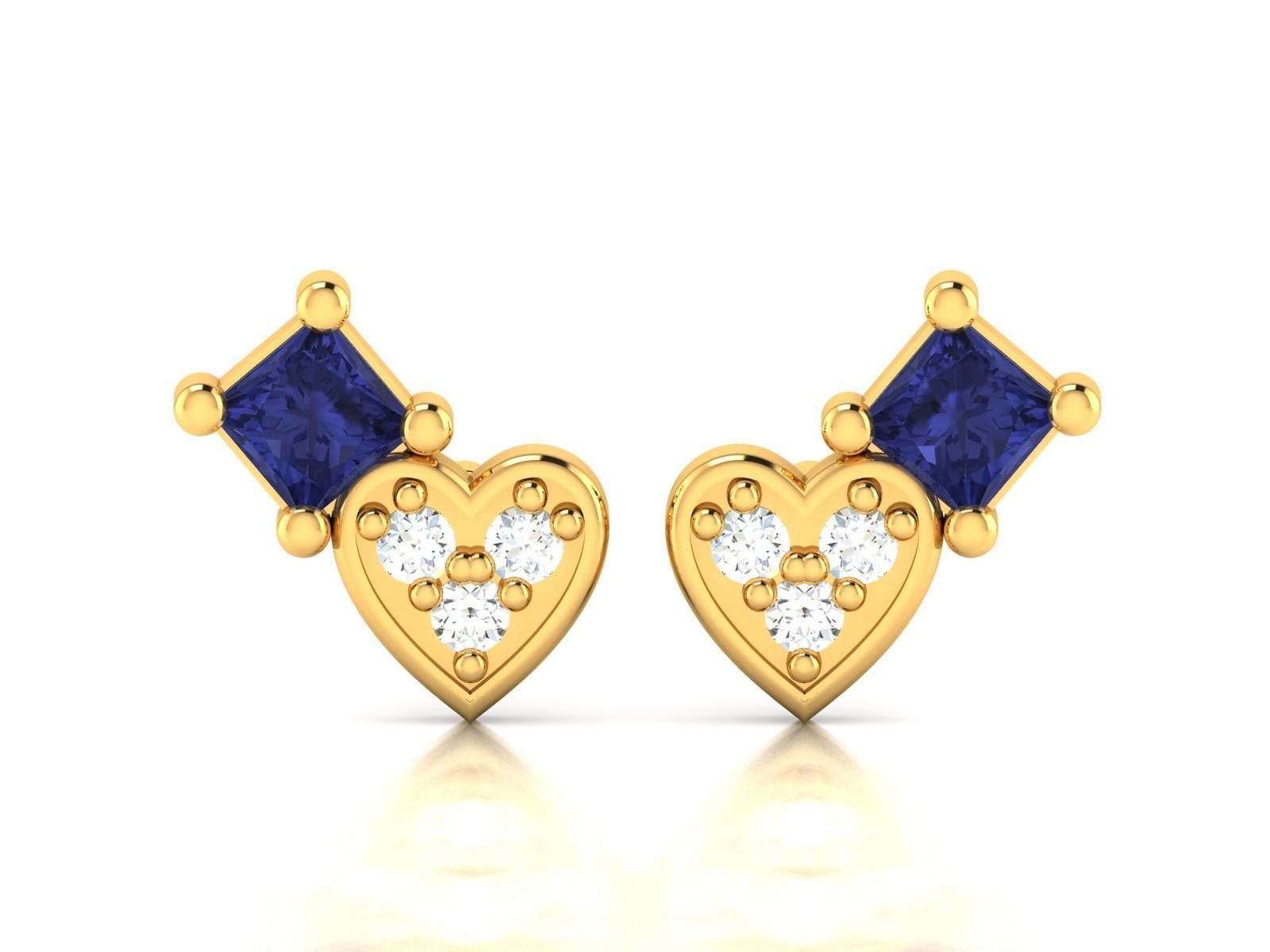Earrings-2621 gold stud earring with sapphires 3D print model_9