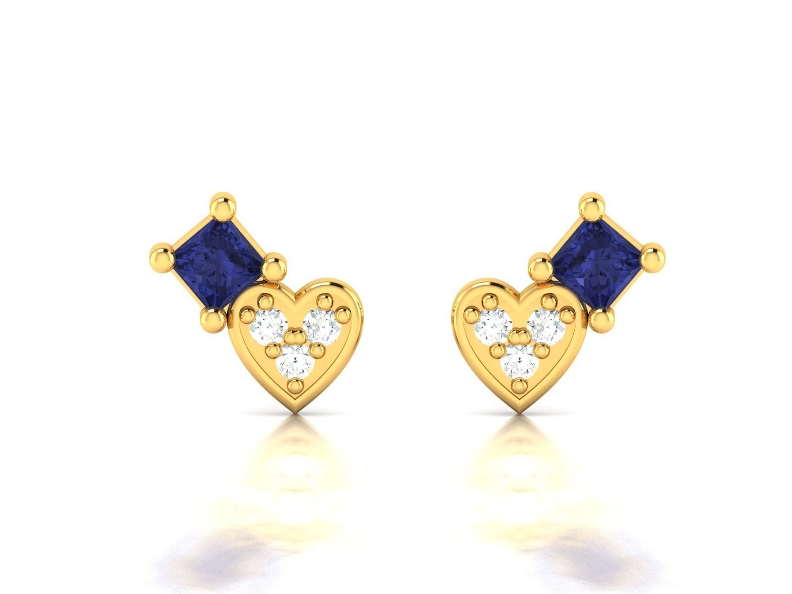 Earrings-2621 gold stud earring with sapphires 3D print model_4