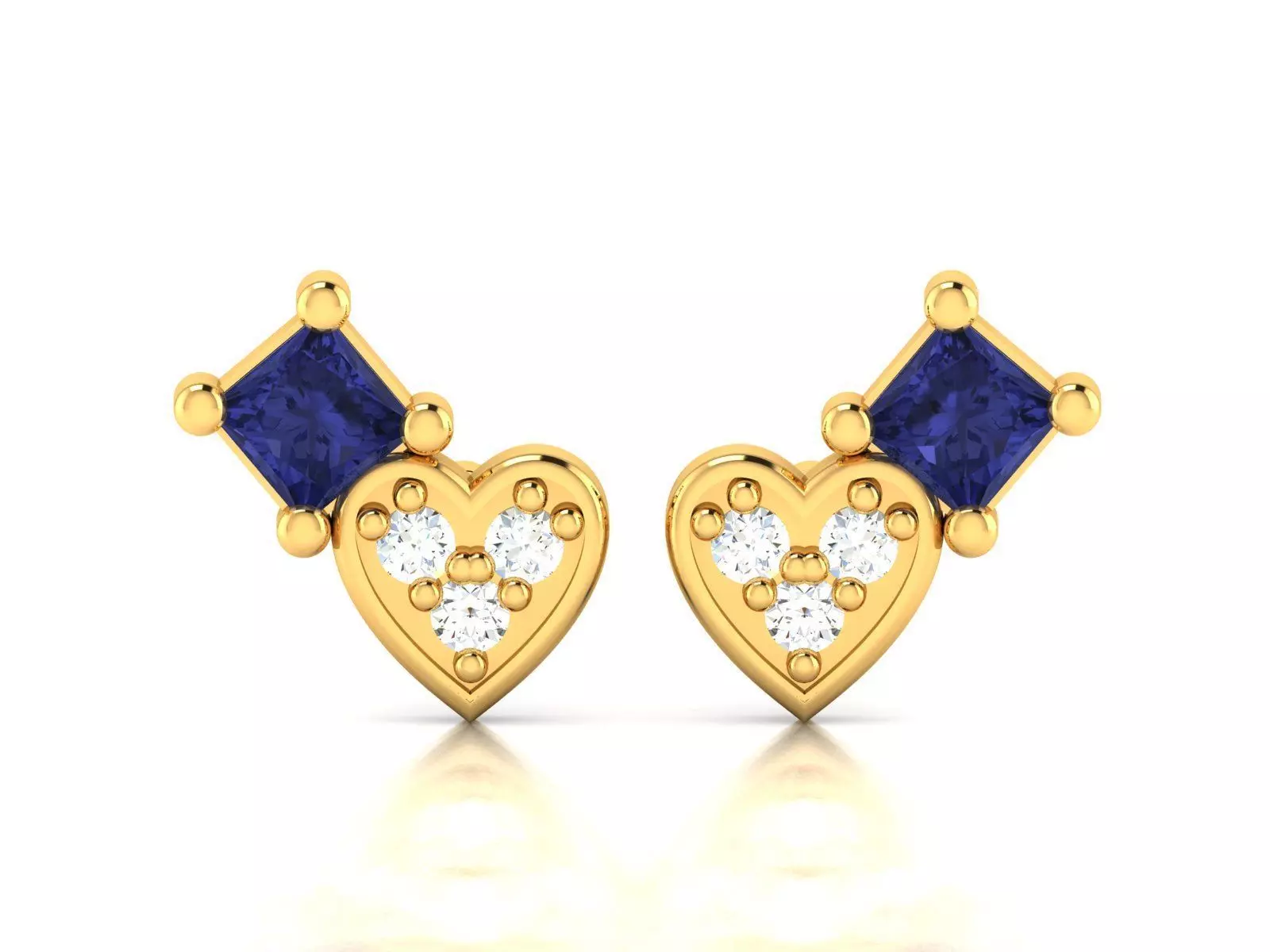 Earrings-2621 gold stud earring with sapphires 3D print model_0