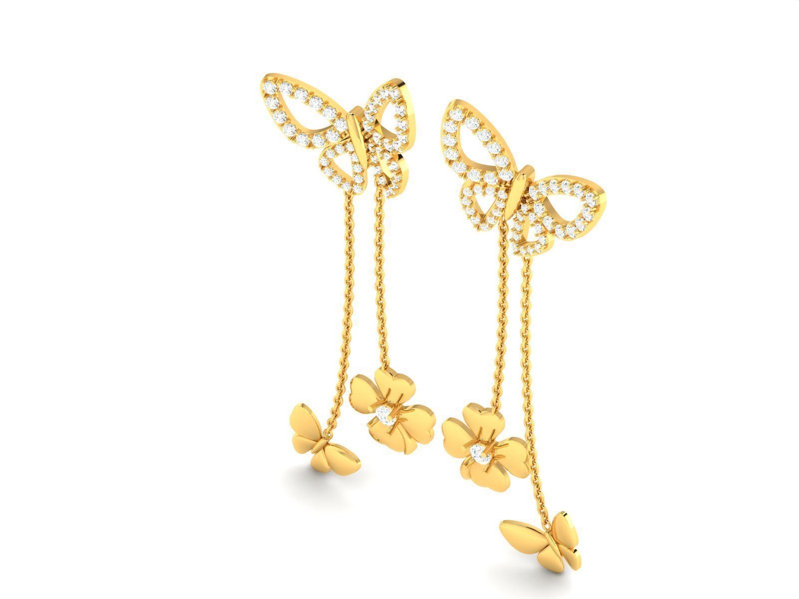 Earrings-8287 butterfly drop earrings gold 3D print model_2