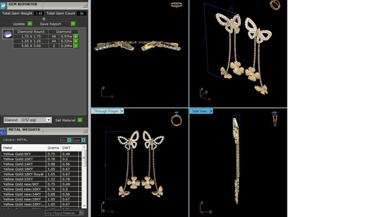 Earrings-8287 butterfly drop earrings gold 3D print model_1