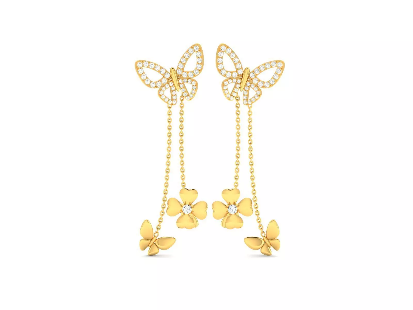 Earrings-8287 butterfly drop earrings gold 3D print model_0