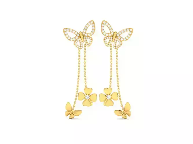 Earrings-8287 butterfly drop earrings gold