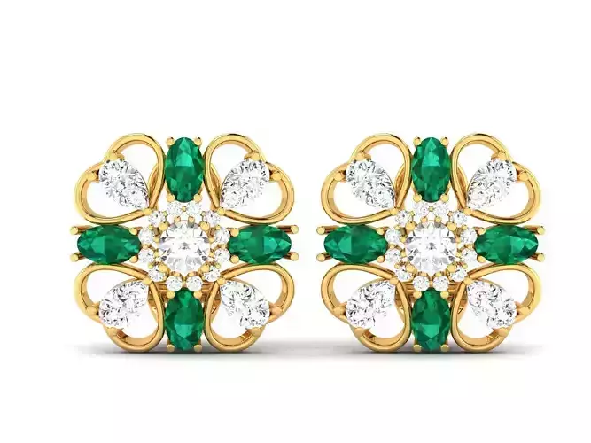 Earrings-3014 emerald and diamond earrings gold