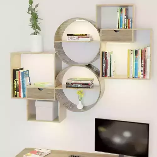 bookshelf wall shelf with lights Low-poly 3D model