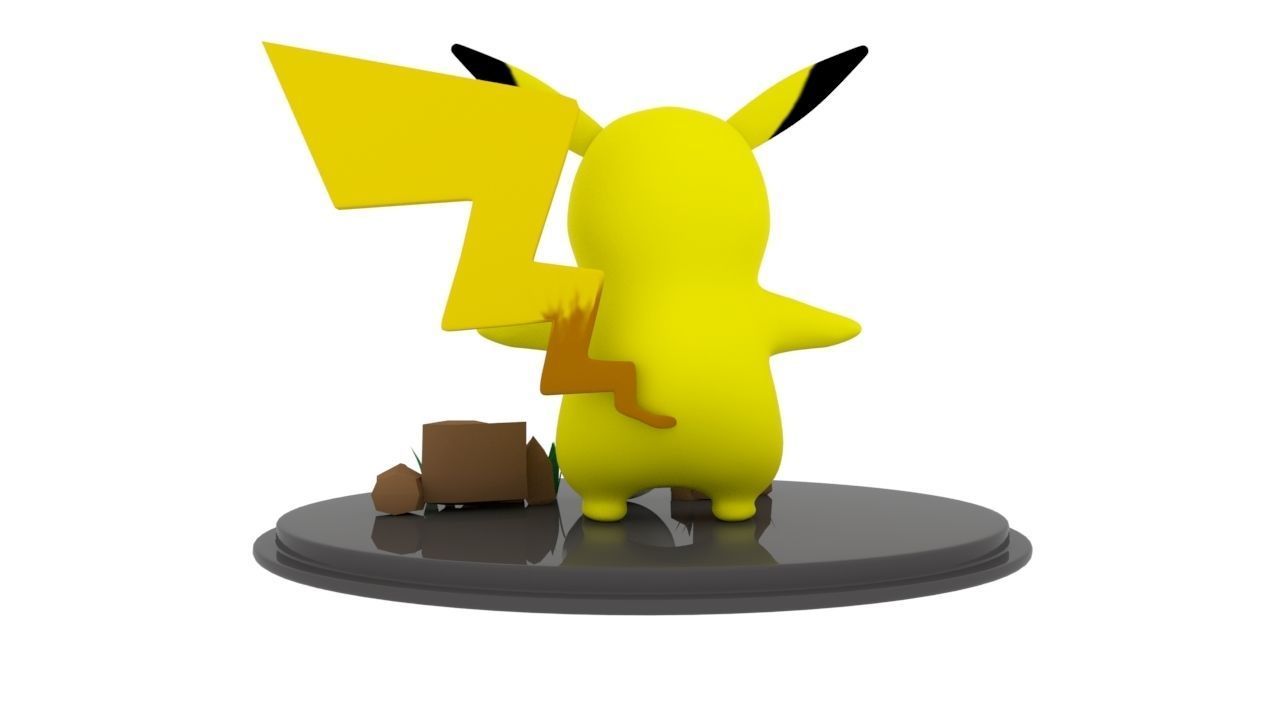 Pikachu low poly figurine with lightning bolt Low-poly 3D model_1