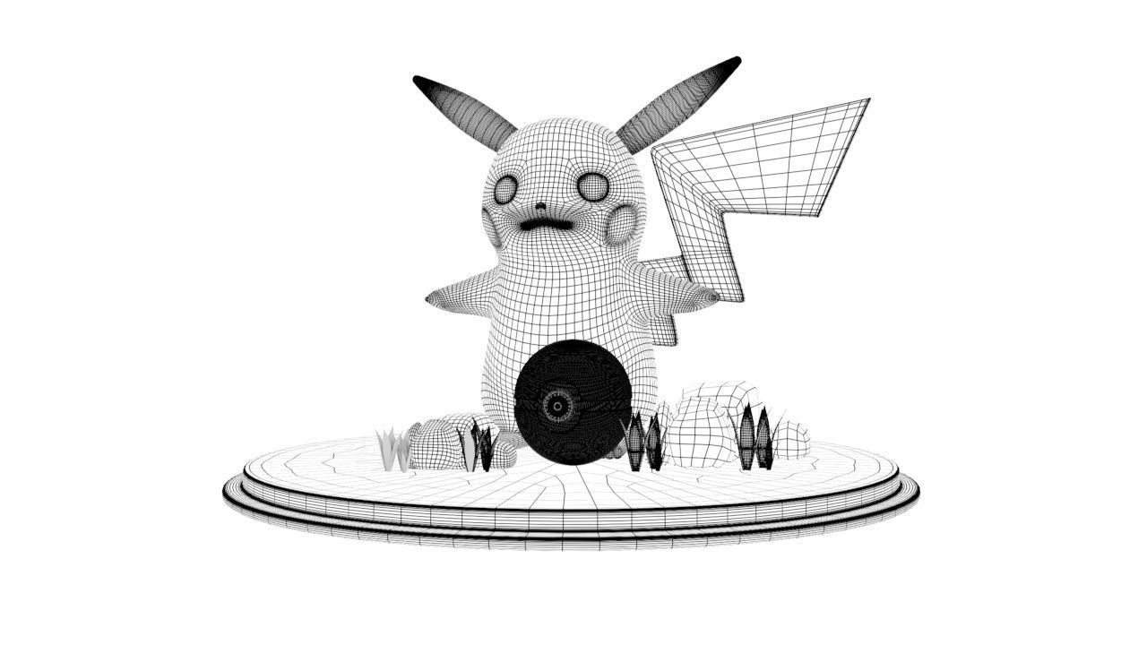 Pikachu low poly figurine with lightning bolt Low-poly 3D model_6