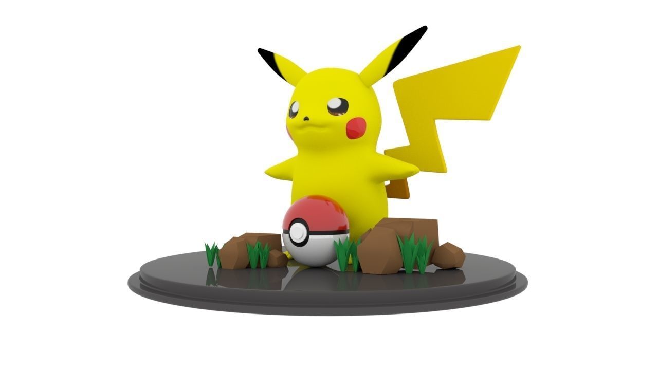 Pikachu low poly figurine with lightning bolt Low-poly 3D model_3