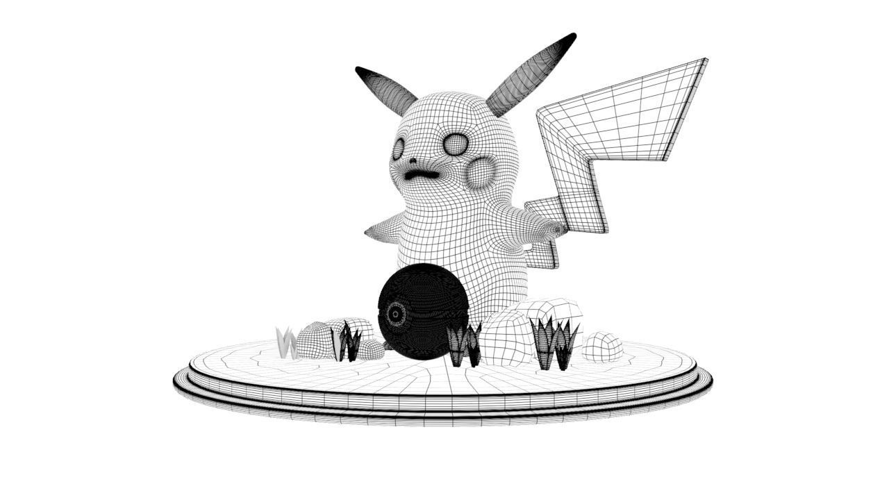 Pikachu low poly figurine with lightning bolt Low-poly 3D model_7