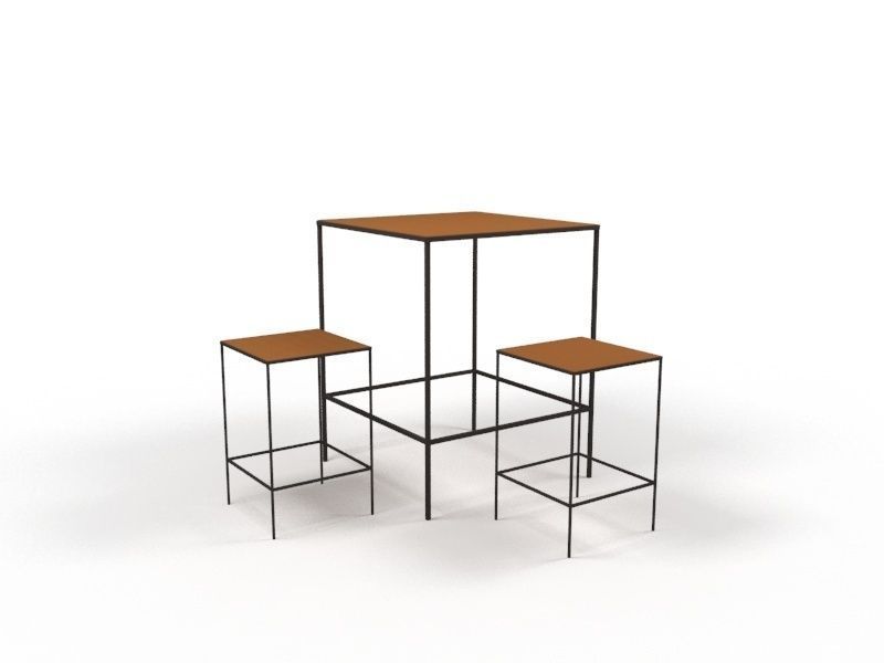 table and stools Free low-poly 3D model_0
