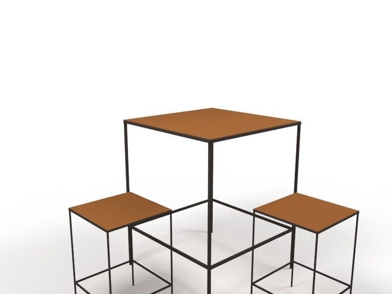 table and stools Free low-poly 3D model_1