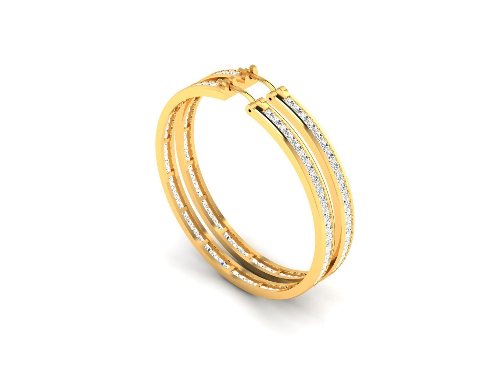 Earrings-8547 two gold hoop earrings with diamonds 3D print model_3