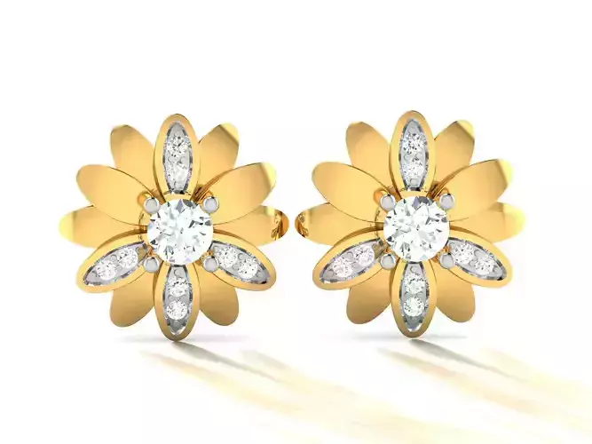 Earrings-8542 gold stud earring with diamond in center