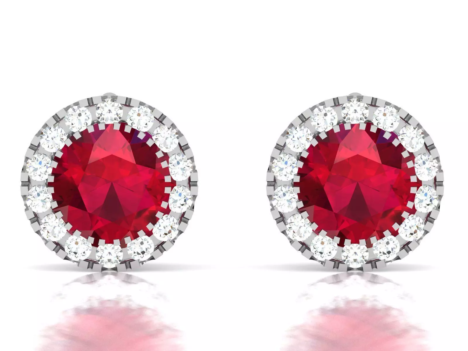 Earrings-982 rhodium plated ruby stud earrings 3D print model