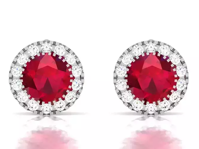 Earrings-982 rhodium plated ruby stud earrings