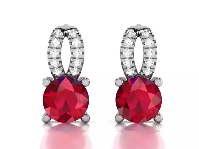 Earrings-947 earring with ruby stone and diamonds