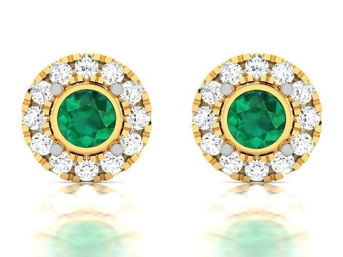 Earrings-809 emerald and diamond stud earring 3D print model
