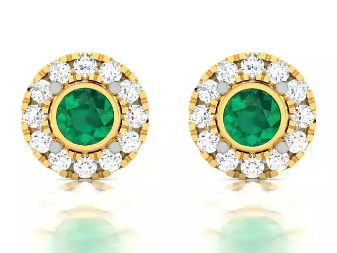 Earrings-809 emerald and diamond stud earring