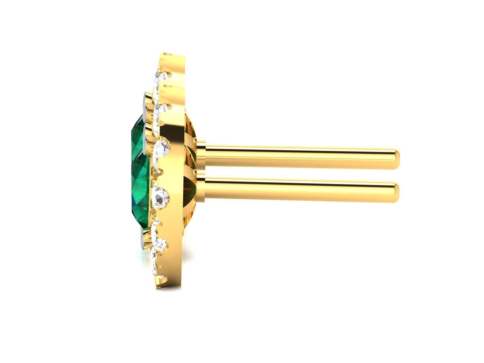 Earrings-809 emerald and diamond stud earring 3D print model_3