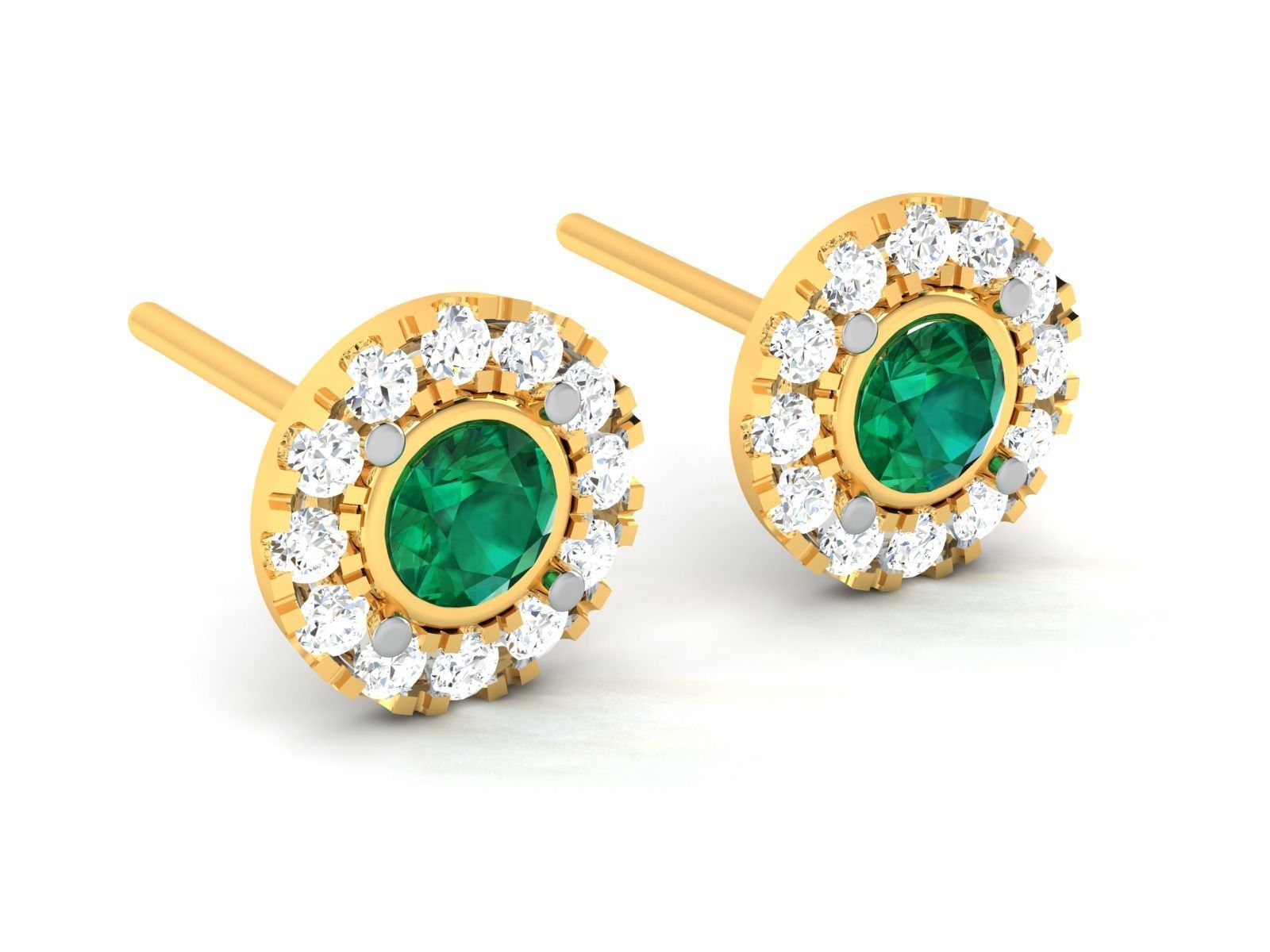 Earrings-809 emerald and diamond stud earring 3D print model_5