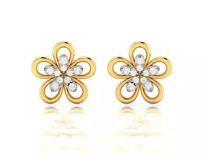 Earrings-760 two diamond flower stud earrings gold