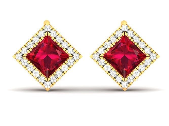 Earrings-543 ruby and diamond stud earrings gold 3D print model