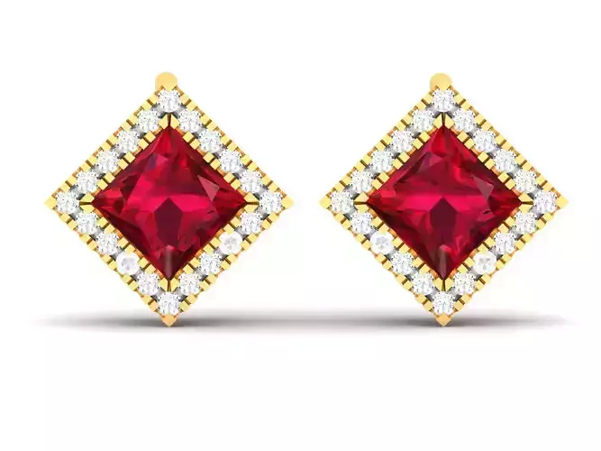 Earrings-543 ruby and diamond stud earrings gold