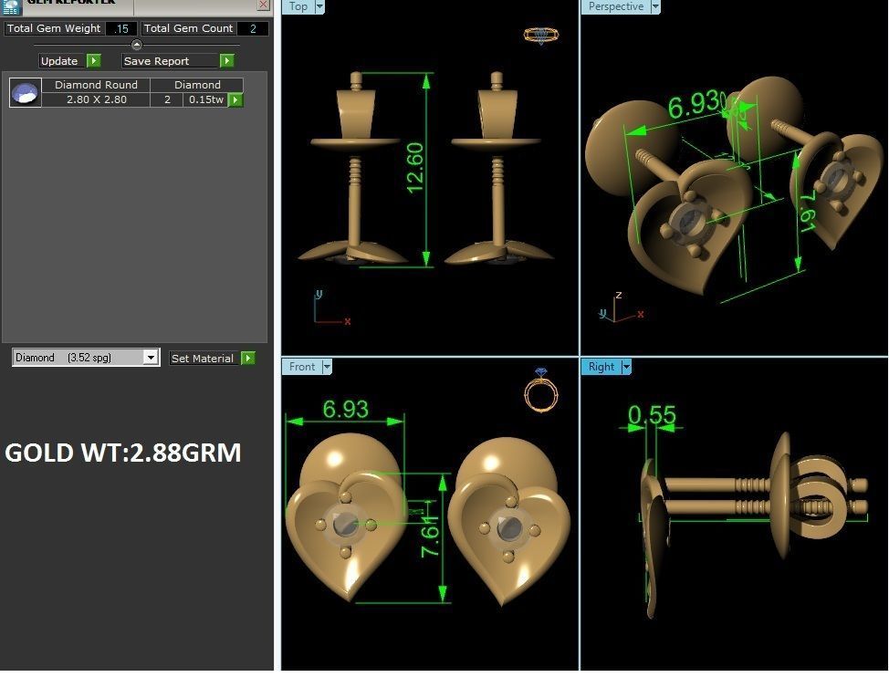 Earrings-541 gold plated stud earring 3D print model_1