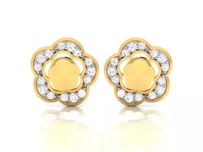 Earrings-508 pair of gold flower stud earrings with diamonds