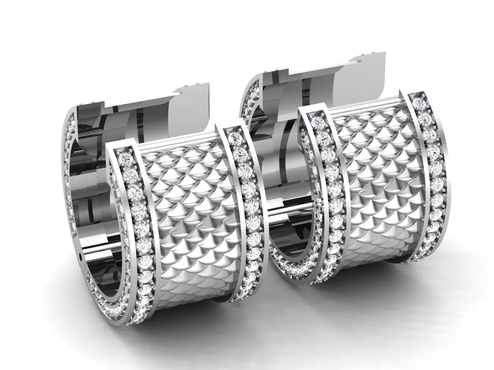 Earrings-432 two silver hoop earrings with diamonds 3D print model