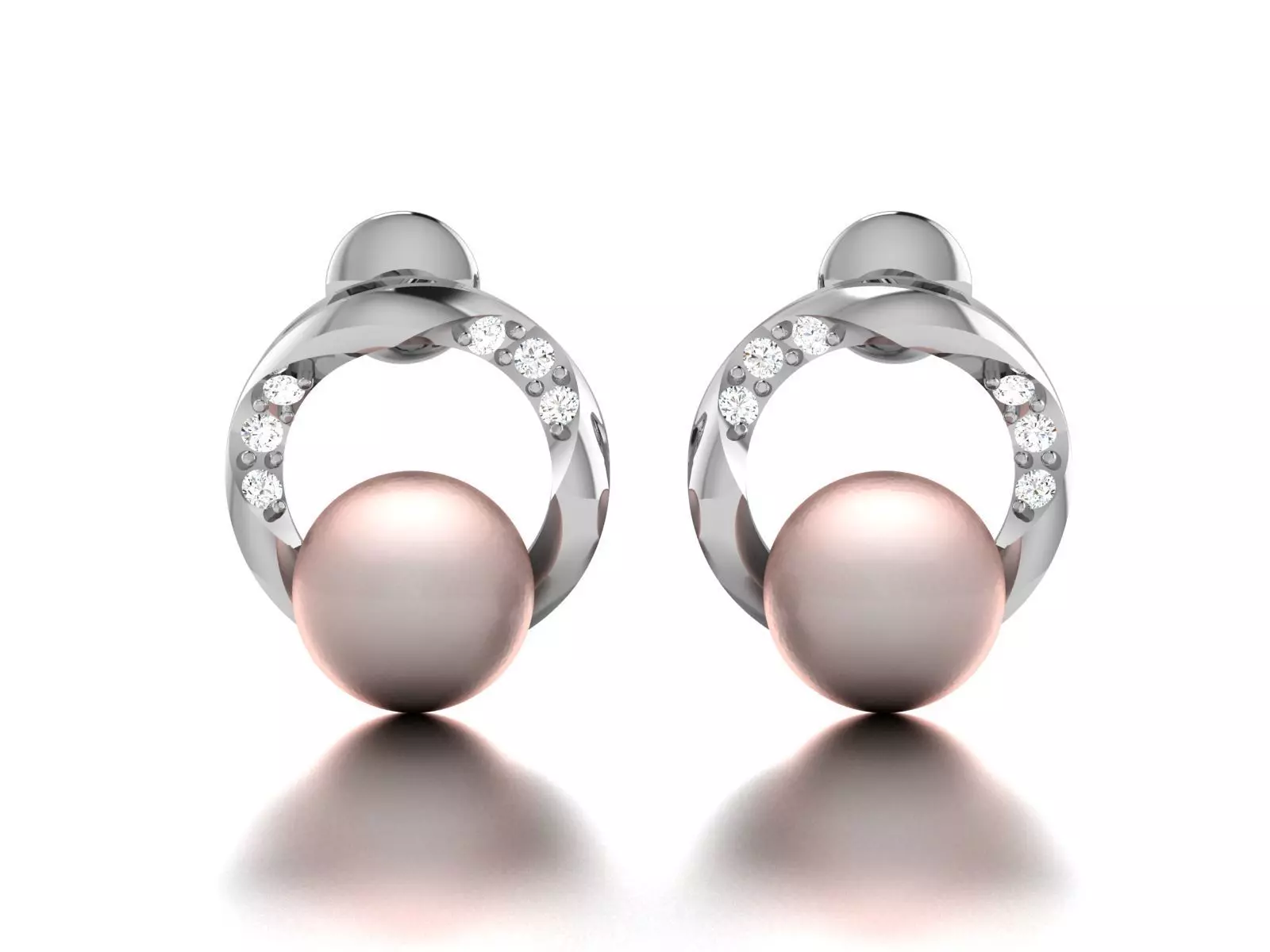 Earrings-414 two pearl earrings with diamonds 3D print model
