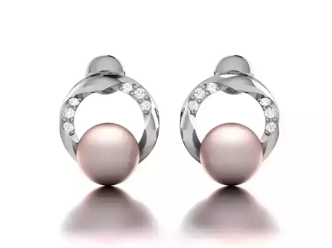 Earrings-414 two pearl earrings with diamonds