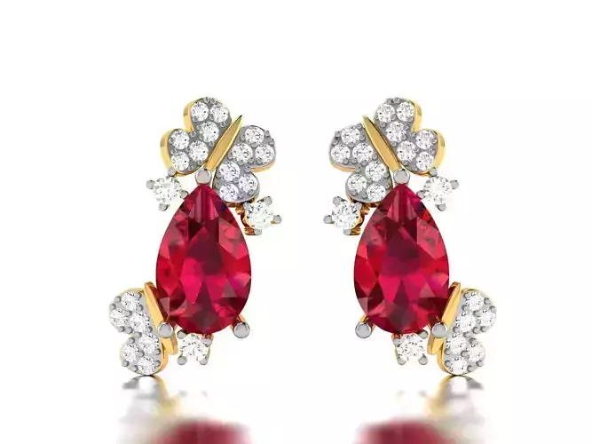 Earrings-410 oval ruby and diamond stud earring