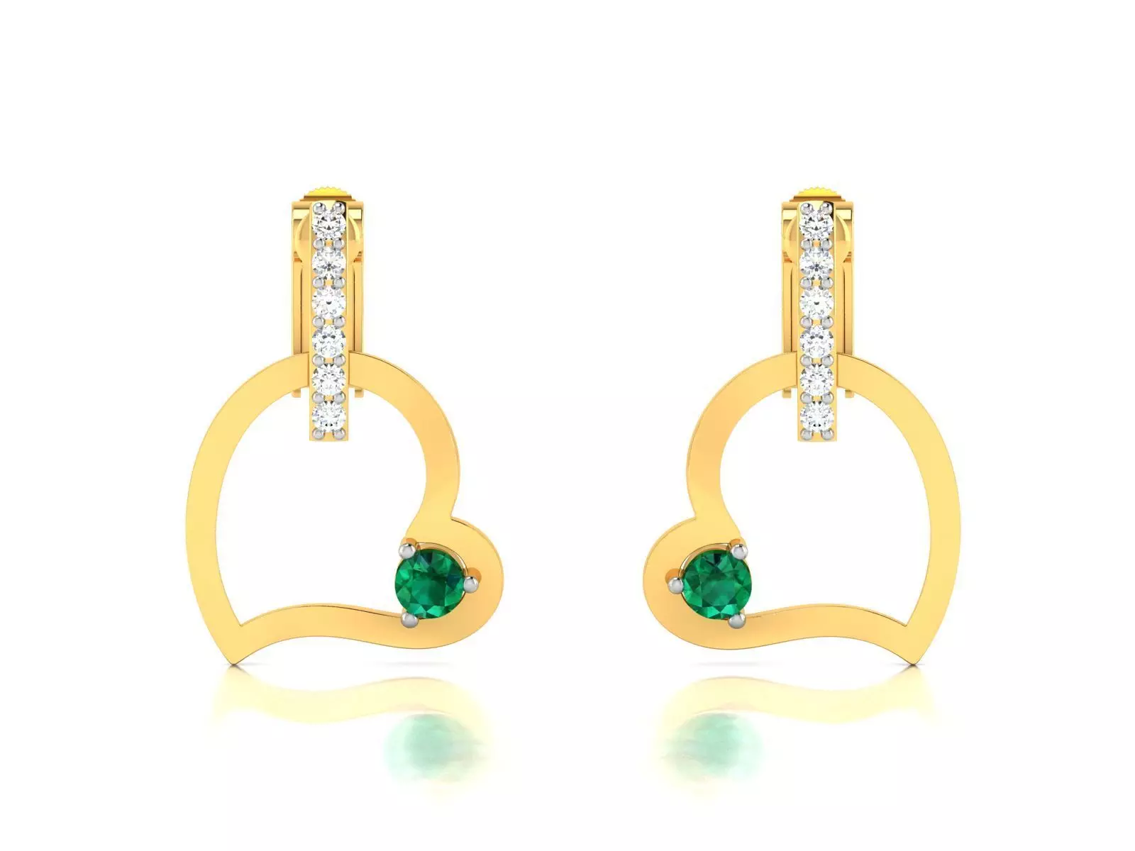 Earrings-222 heart earrings with emerald and diamonds 3D print model_0