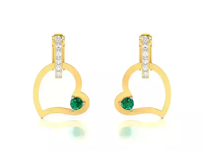 Earrings-222 heart earrings with emerald and diamonds 3D print model