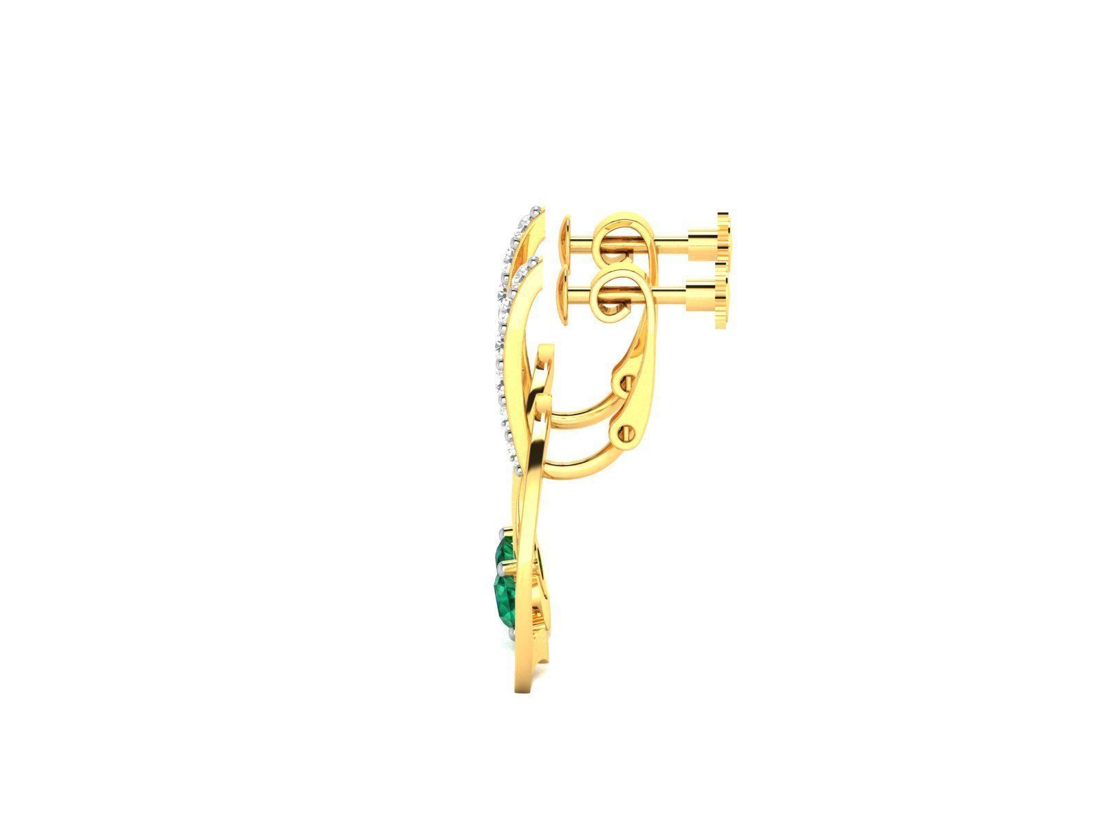 Earrings-222 heart earrings with emerald and diamonds 3D print model_4