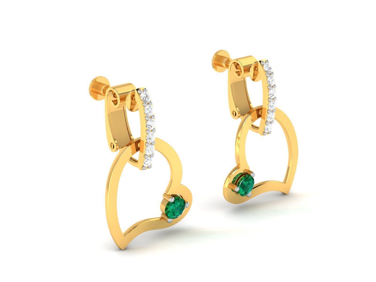 Earrings-222 heart earrings with emerald and diamonds 3D print model_1